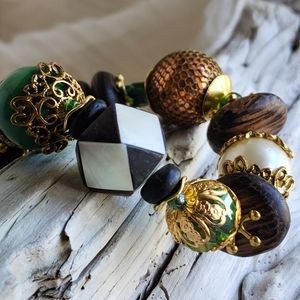 Abstract Gold-plated Contemporary Bracelet Rare Artisan Lage Beads